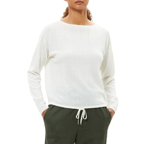 Theory WomensEasy Rib Wool & Linen-Blend Pullover White